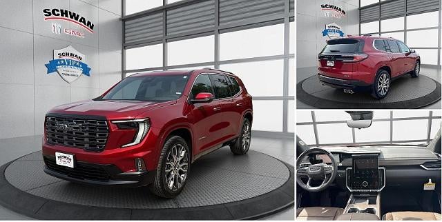 2026 GMC Acadia Denali Ultimate in Volcanic Red Tintcoat — front three-quarter view