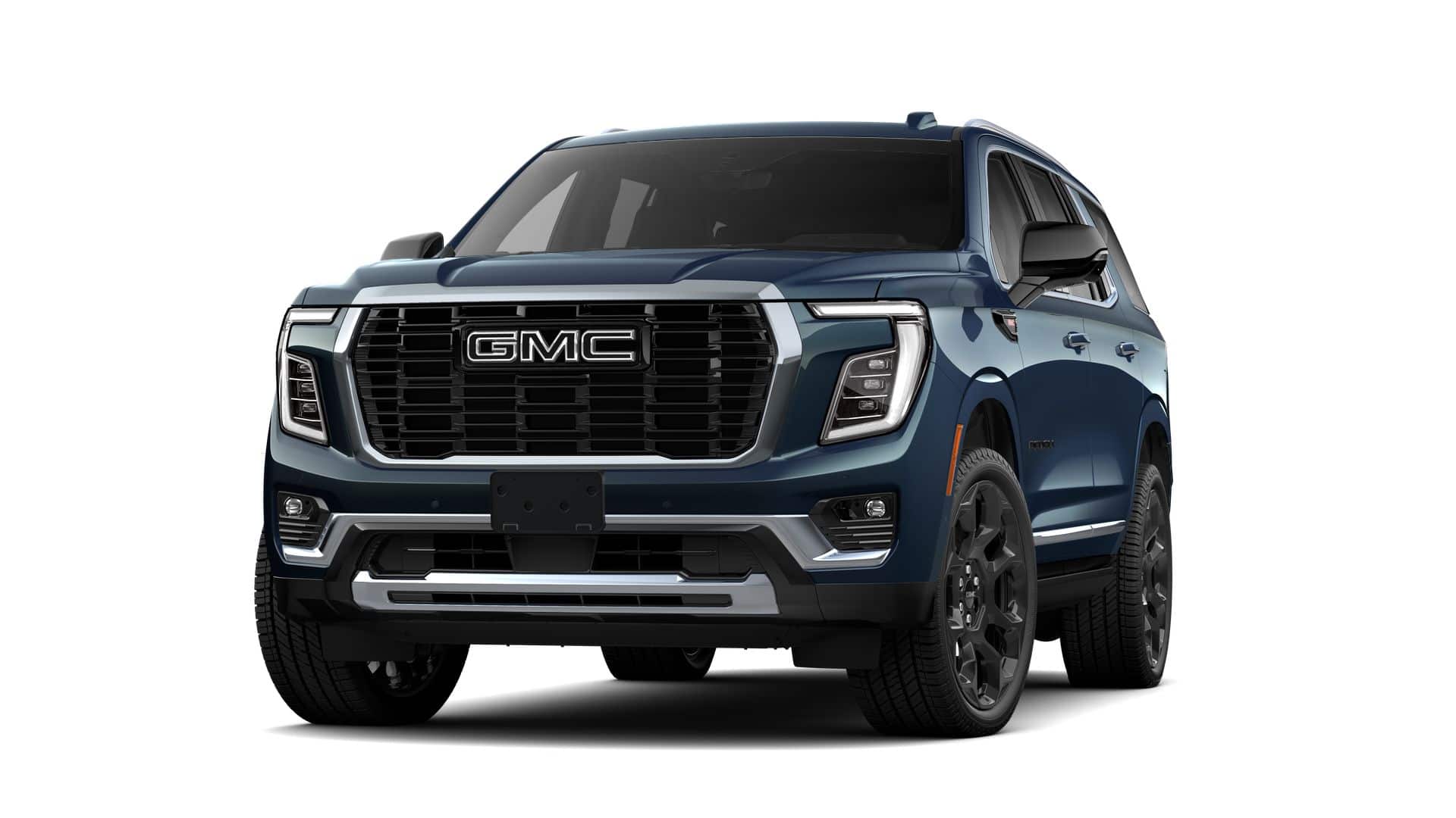 2026 GMC Yukon Denali in Downpour Metallic — front three-quarter view