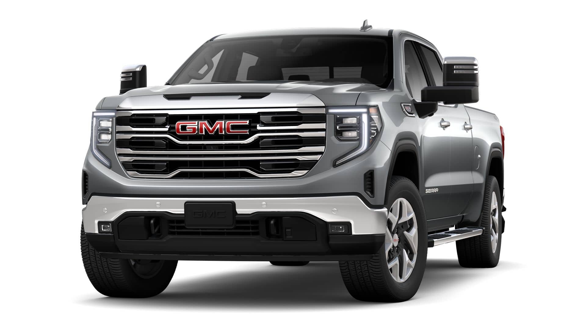 2026 GMC Sierra 1500 SLT in Sterling Metallic — front three-quarter view
