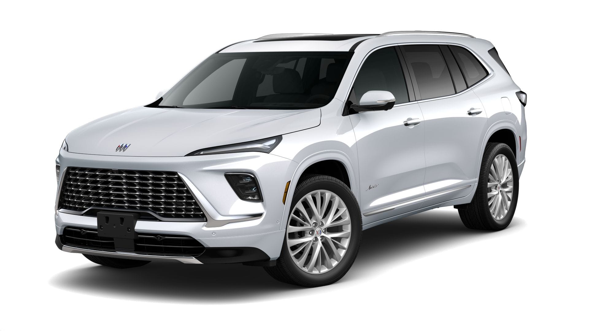 2026 Buick Enclave Avenir in Iridescent White Tricoat — front three-quarter view